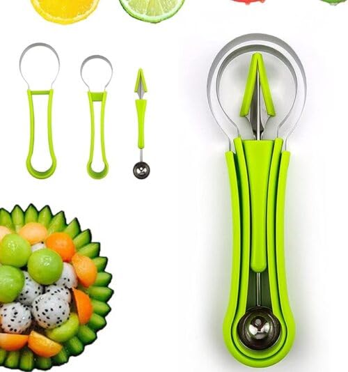 Image of Professional 4-in-1 Fruit Tool Set - Stainless Steel Melon Baller, Watermelon Cutter, Seed Remover & Carving Scoop