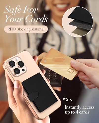 Image of Shorogyt for Magnetic Phone Wallet Compatible with Magsafe Card Holder - Luxury Slim Leather Mag Wallets for Women Fit 4 Cards, for iPhone 17 /16 /15 /14 /13 /12 Series for Apple RFID Magnet, Lyc Black