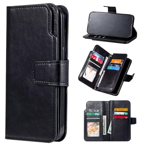 Czhwsm Funda de piel magnética compatible con Huawei Honor 9S con soporte para tarjetas + 2 protectores de pantalla de vidrio templado, color negro