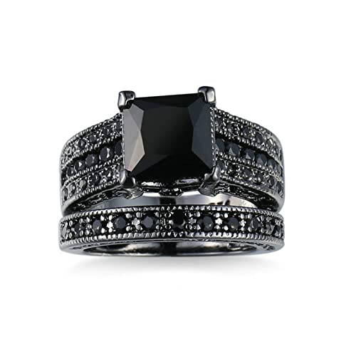 Fidget Ring Jewelry, Rings for Women Black Cubic Zirconia Black Rhodium Plated Silver Wedding Ring for Women2