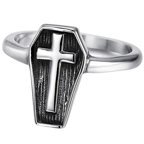 Jude Jewelers Stainless Steel Christian Cross Coffin Shape Religious Prayer Cocktail Party Halloween Biker Ring