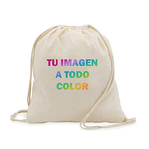 Promo Shop Bolsa Mochila de Cuerdas 100  Algodón Natural    Personaliza la con fotografía
