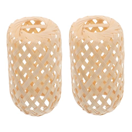 Alasum 2pcs Rustic Bamboo Light Fixture Miniature Lanterns Small Woven Lamp Shade for Dollhouse Lighting and Kindergarten DIY Projects