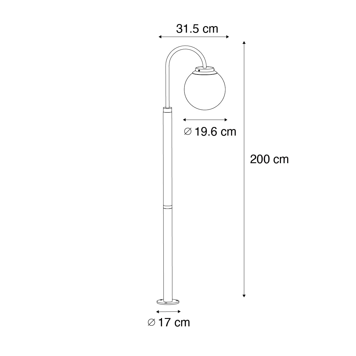 Qazqa Modern außen Laterne für den Garten - Sfera - Schwarz, max. 40W, Geeignet für LED, 200cm, IP44
