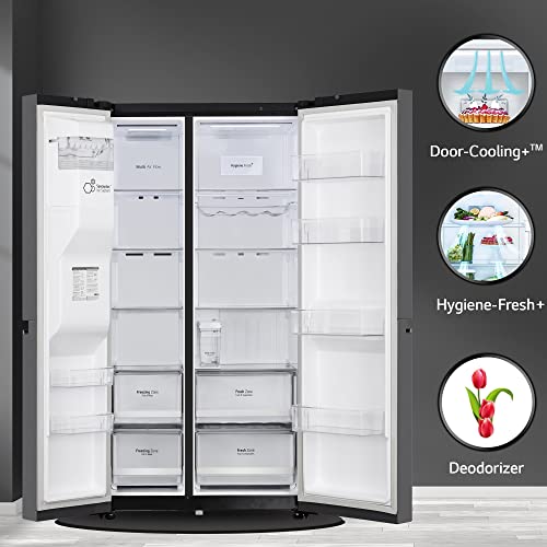 Image of LG 635 L Frost Free Inverter Wi-Fi Side-By-Side Refrigerator Appliance (2023 Model, GL-L257CMCX, Matt Black, Door Cooling+ | with Water & Ice Dispenser)