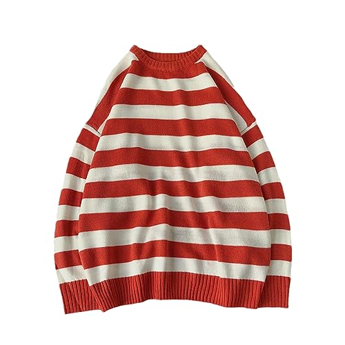 Bollrllr Men's Pullover Sweater Striped Knitted Round Neck Sweater Autumn Warm Casual Sweater