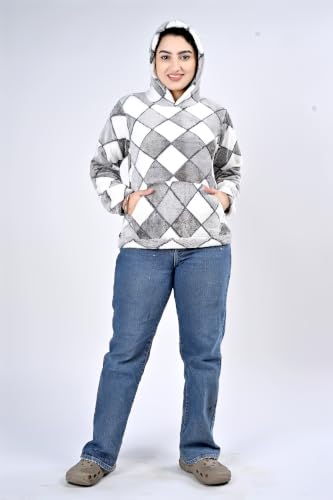 Image of Women's Faux Fur Winter Hoodie with Diamond Print | Soft, Stylish & Warm Sweatshirt