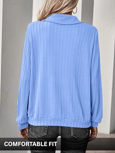 Image of Leriya Fashion Women's Casual Long Sleeve T-Shirt - Half Zip Textured Summer Tee, Lightweight Breathable Basic Top for Daily, Work & Travel,Street Style