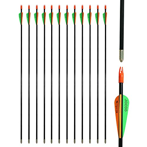 Jocoo 28 Inch Fiberglass Arrows, Archery Practice Target Training Arrows with Safe Blunt Tips for Youth or Beginners on Recurve Bow Long Bow