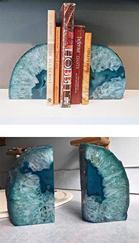 JIC Gem Teal Agate Bookends Geode Book Ends for Bookshelf Decor Decorative Bookends for Shelves Unique Cute Teal Decor with Rubber Bumpers (1 Pair, 3-4 Lbs) - Thumbnail 7