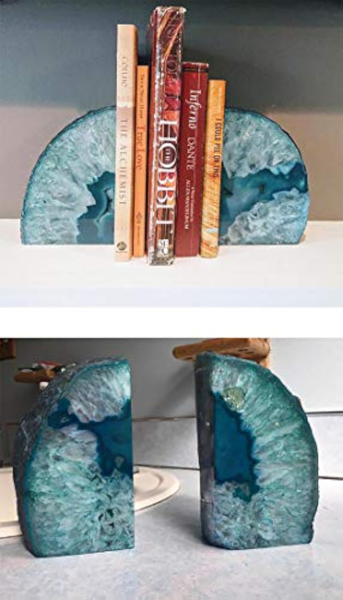 Decorative Natural Polished Dyed Green Agate Bookends, Modern Style