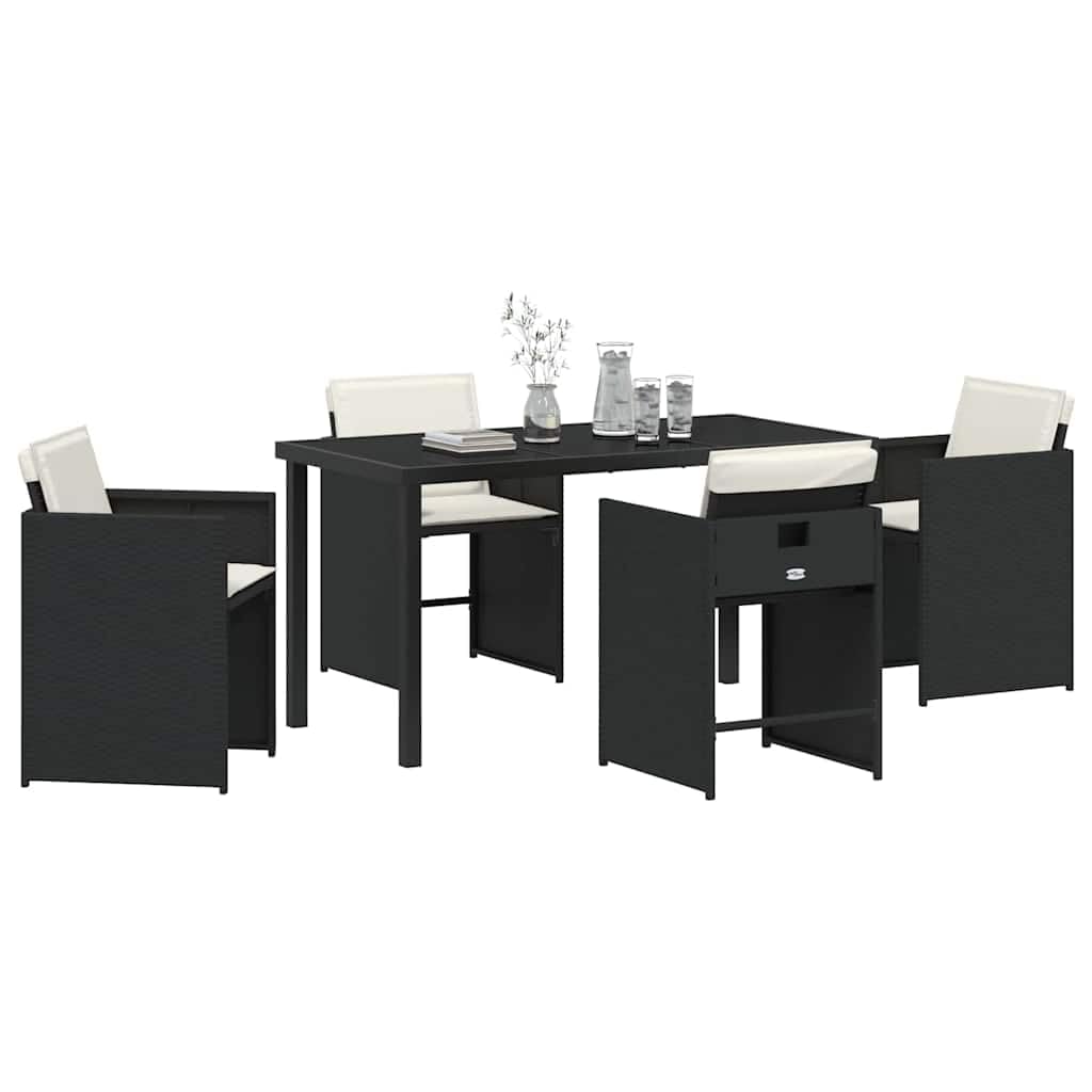 Sièges stylés en plein air ensemble repas de jardin 5 pièces noir polyrotin