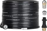 15M Kit de Manguera para Limpiar Tuberías Compatible con Limpiadores de alta Presión Kärcher K2 K3 K4 K5 K6 K7, 180Bar Manguera Desatascadora con Boquillas de Latón, Rígidas y Giratorias, Negra