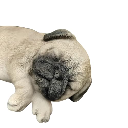 Figura de Pug Durmiendo en Resina Marrón para Jardín miniatura 5