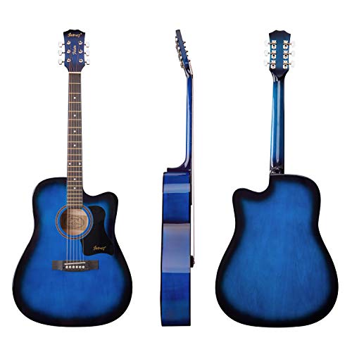 Image of JUAREZ 41 inch Acoustic Guitar Cutaway with Dual Action Truss Rod, JRZ41C /TBS Rosewood Fretboard and Bridge, Padded Cotton Bag, Cotton Strap, 2 Picks, Extra String Set, Blue Sunburst