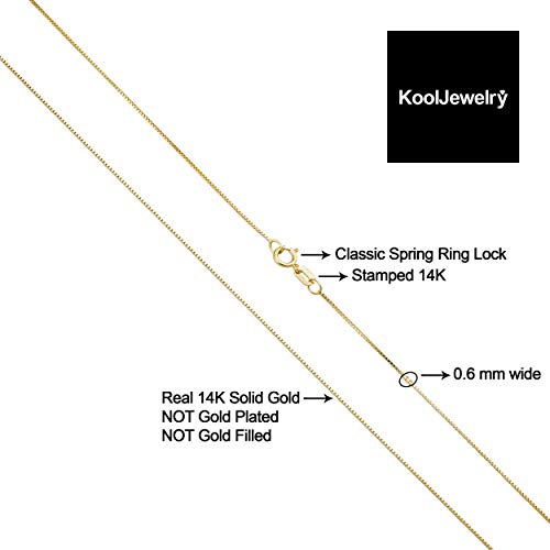 Kooljewelry 14k Solid Yellow Gold Box Chain Necklace For Women Girls, Real Gold Chain (0.6mm, 0.7mm, 0.8mm or 1mm - Sizes from 13 to 30 inch long)3