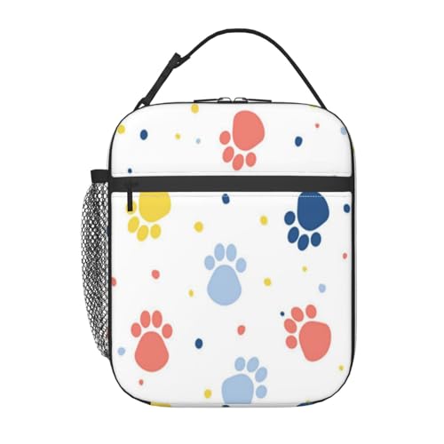 ポータブル断熱ランチバッグ。防水性と漏れ防止性を備え、スタイリッシュで丈夫。仕事、学校、アウトドア活動に最適です。男性にも女性にも適しています。(抽象的な犬の足跡の子供っぽいかわいいパターンの獣医アルバム)