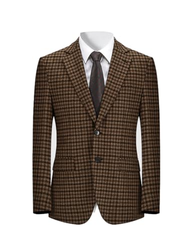 Mens' Plaid Tweed Blazer Slim Fit Single Breasted Warm Suit Jacket Casual Sports Coat for Wedding Formal Party