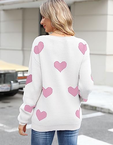 Image of Women's Pullover Sweaters Cute Multi-Hearts Knitted Casual Sweater