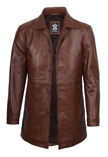 Image of fjackets Men's Leather Coat - Real Lambskin 3 /4 Length Long Jacket | Carcoat Style Outerwear