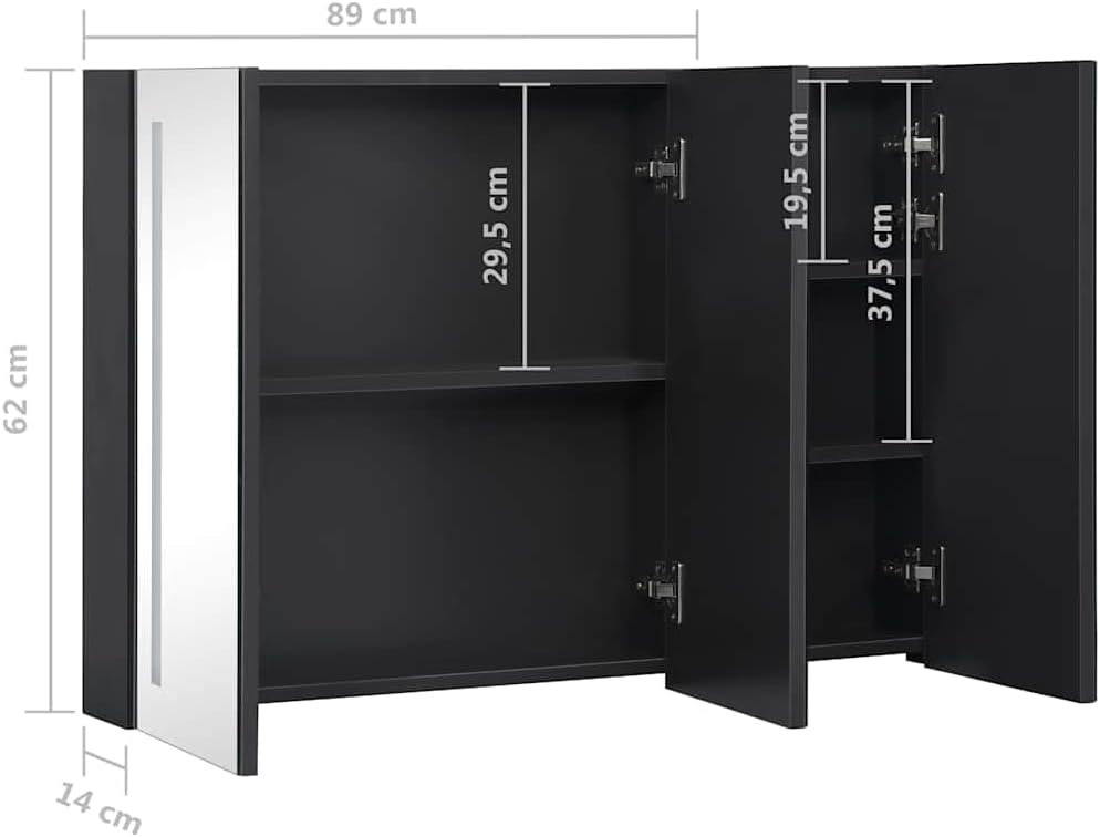 Anthracite MDF Bathroom Cabinet with Melamine Finish and Glass Medium, Built-in LED Lighting Mirror with Five Shelves for Spacious Storage, Wall Mounted Modern Design