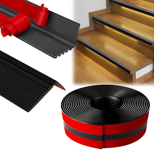 Treppenkantenprofil Selbstklebend PVC Kunststoff Winkelprofil - Treppenstufen Antirutsch Flexible Kantenschutz, Stufenschutz für Innen und Außen (Schwarz, 2M)