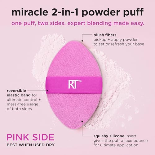 Real Techniques Miracle 2-In-1 Powder Puff, Dual-Sided Makeup Blending Puff, Reversible Elastic Band - Image 4