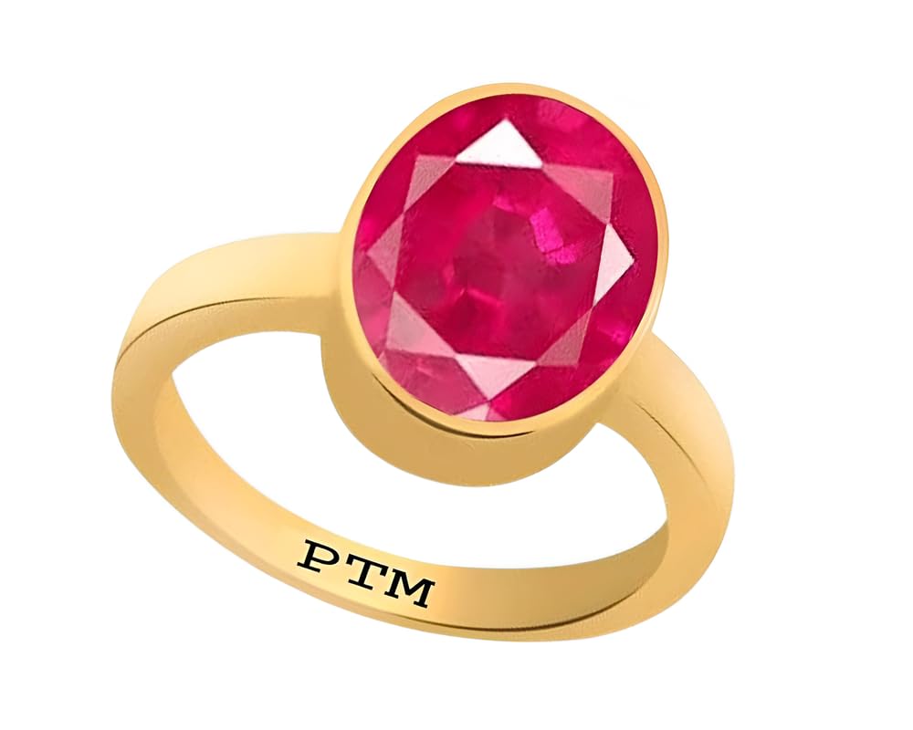 ptm Panchdhatu (5 Metals) Ruby (Manik) 3.25 Ratti to 10.25 Ratti or 3 Cts to 9.35 Cts Astrological Gemstone 22 K Gold Plated Ring for Men & Women-picture-6