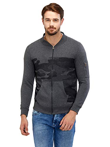 Image of Maniac Men's Fullsleeve Round Neck Dark Grey Camouflage Cotton Jacket