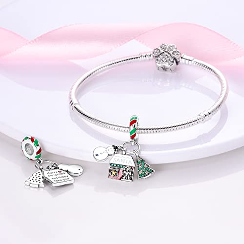 Parmuz 925 Sterling Silver Christmas Charm for Bracelet Snowflake Dangle Beads Santa Claus Snowman Deer Charm Gifts for Women2