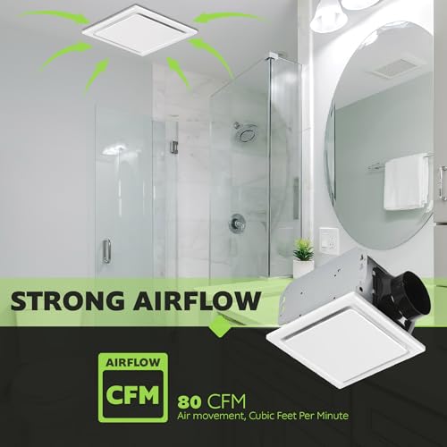 Image of Homewerks 7140-80 Bathroom Fan Ceiling Mount Exhaust Ventilation, 1.5 Sones, 80 CFM, White