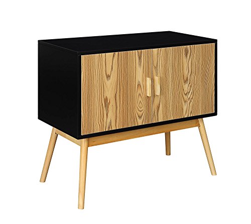 Convenience Concepts Oslo Storage Console with Cabinet and Shelves, Wood Grain/Gray/Black