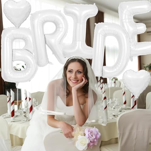 Image of 40 Inch White BRIDE Letter Balloons, Bride to Be Bridal Shower Decorations