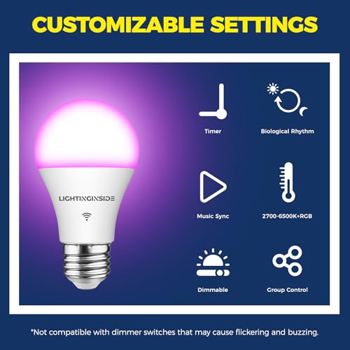 Image of Smart Light Bulb Work with Alexa /Google Home /SmartLife, 4PCS | CRI>90, No Hub Required, 60W RGBCW Color Changing Light Bulbs, 800LM 9W Smart Bulb, 2.4G WiFi & BLE A19 E26 Bulb, ETL Listed