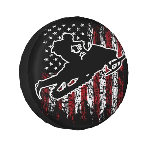 Image of Vintage American Flag Snowmobiling Snowmobile Rider Spare Tire Cover Wheel Protectors Dust-Proof Sun Protection Wheel Tire Covers Universal Fit for Truck SUV RV Camper Trailer 16 inch