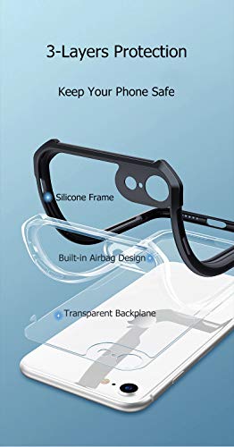 Image of REALCASE Acrylic Gel Clear Soft Transparent Bumper Back Cover Case for iPhone SE 2022 / iPhone SE 2020 / iPhone 8 / iPhone 7 (X Black)