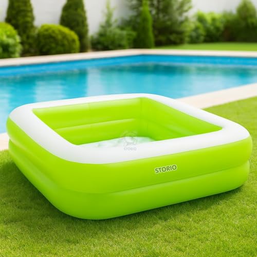 Image of Storio Inflatable Baby Pool for Kids & Toddlers - 90x90x23cm | Light Blue & White | Baby Swimming Pool for Balcony, Garden, Indoor & Outdoor Water Play | Safe & Durable PVC Material