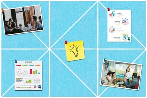 Large Triangle Felt Cork Board Tiles, Self Adhesive DIY Felt Bulletin Board Pin Board with 35 Pushpins for Office School Home Wall Decor Stickers Memos Photos Display(Sky Blue)