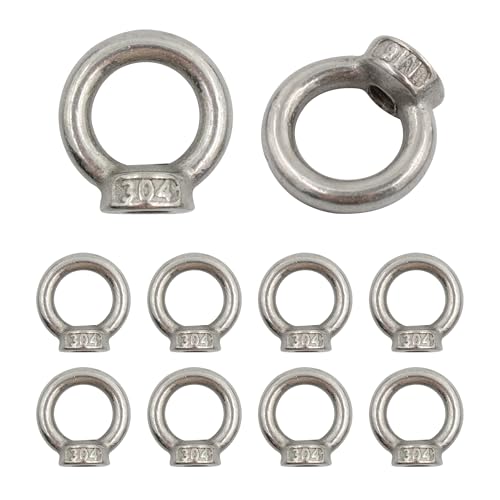Image of 10PCS M6 Stainless Steel Lifting Eye Nut, Ring Shaped Eye Bolt, 16mm /0.62inch ID, 27mm /1.06inch OD, 5.5mm /0.2inch Thick