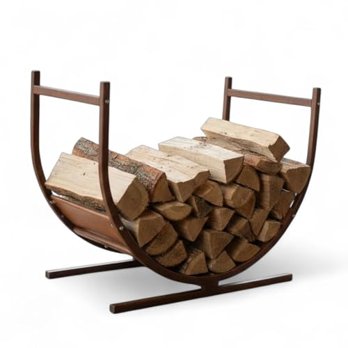Nicoman Metal Firewood Rack, Indoor Outdoor Log Holder, Decorative Crescent Design, Fireplace Wood Storage Organizer