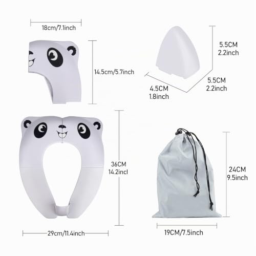 Miniatura 7 de Pejoye Asiento De Inodoro Plegable Para Niños, Reductor Wc De Viajes Plegable, Portatil Asiento Inodoro Niños Con 8pcs Almohadillas Antideslizantes Y 1 Bolsa De Transporte, Panda Blanco