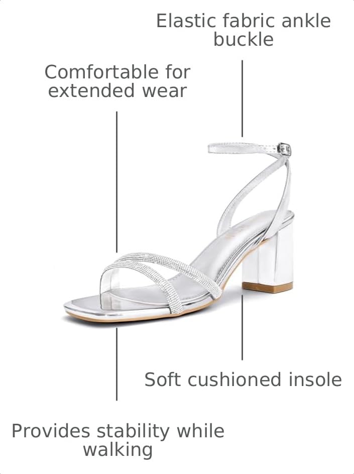 Image of Shoe'N Tale Strappy Heels for Women Square Toe Chunky Block Heels Ankle Buckle Heeled Sandals
