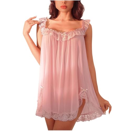 Chemise de nuit sans manches en dentelle col en V pour femme