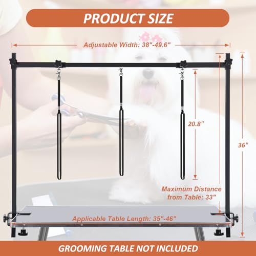 HIDOG H-Shape Dog Grooming Arm with Clamp, Pet Grooming Table Arm with 3 Loop Noose, 33" Height Adjustable and 38" - 50" Width Adjustable for Small/Medium/Large Dogs - Image 3