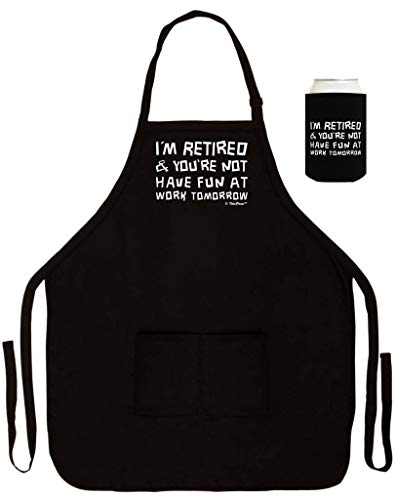 ThisWear I'm Retired You're Not Have Fun at Work Two Pocket Apron and Can Drink Thermocooler Bundle Black