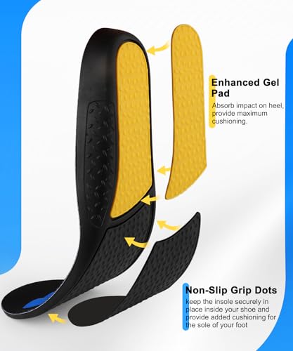 Image of TIESTRA Massaging & Cushion Gel Work Insoles - All-Day Comfort for Standing & Walking, Arch Support Shock Absorbing Inserts Relieve Sore Feet & Tired Legs, Trim to Fit (Women 6-7, EU 37-38)
