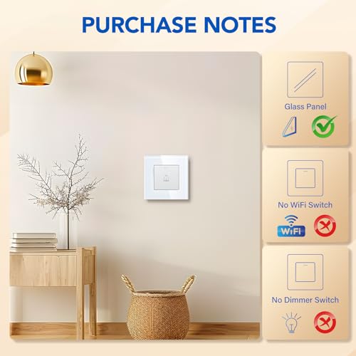 BSEED T&uuml;rklingel Druckschalter Kristallglas Panel Wandschalter 10A 250V T&uuml;rklingel Wei&szlig;