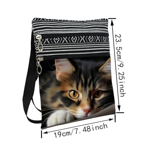 Tabby Cat Messenger Bag Small Ethnic Pattern Printed Adjustable Strap Crossbody Zipper Bag Tabby Cat Phone Bag Wallet Cute Shoulder Handbag for Women2