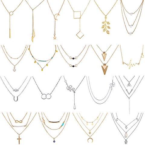 AROIC 20 PCS Pendant Necklace with 14 PCS Gold,6 PCS Sliver,20 styles of necklaces for Women Jewelry Fashion and Valentine Birthday Party Gift Cover
