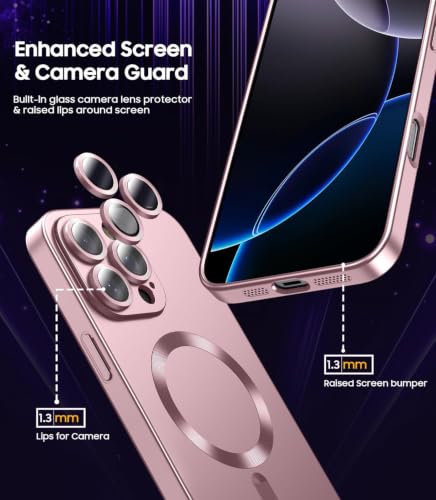 Image of DIZORO Magnetic Case for iPhone 13 Pro Max Cover [Compatible with MagSafe][Built-in Camera Lens Protector] Slim Soft Silicone Bumper Shockproof Metallic Luster Back Cover Phone Cases (Pink)